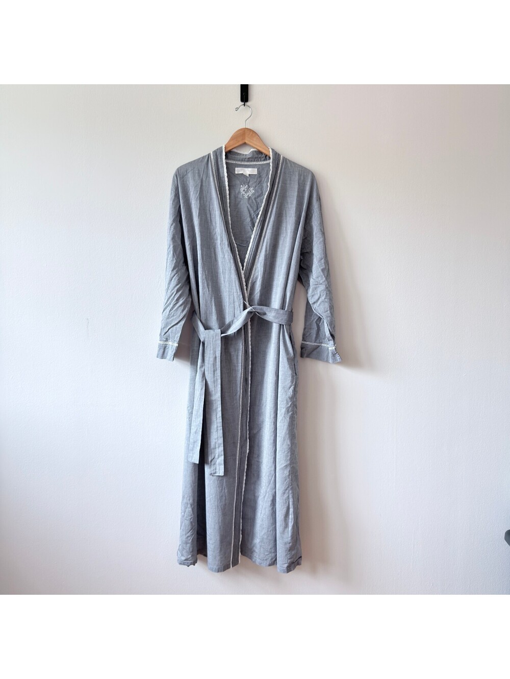Eileen West Cotton Blue Chambray Robe / Dressing Gown, Size L/XL